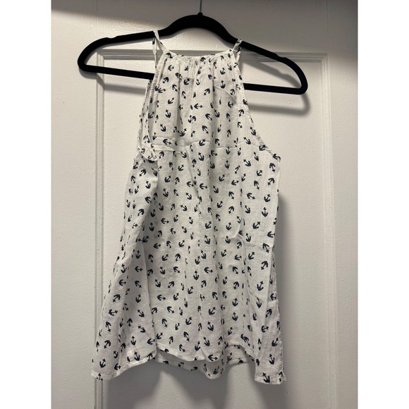 Banana Republic Tops - Banana Republic Womens Small White Navy Blue Anchor Print Halter Tank Top Blouse